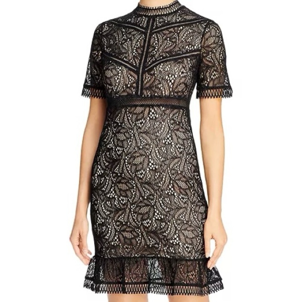 Bardot Theodora Dress Black Lace Mini Size 6 / Small